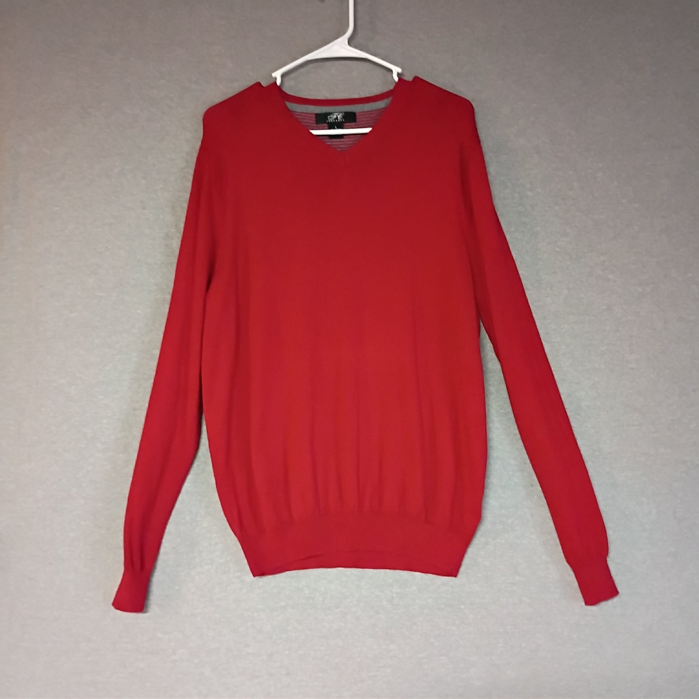 Foxcroft Red and Gray V-Neck Sweater Large